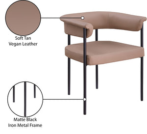 Meridian Furniture Malin Upholstered Dining Chair with Matte Black Iron Frame for Modern Rooms Tan Vegan Leather 427Tan-C