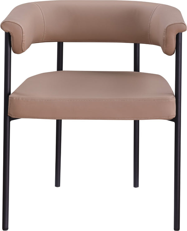Meridian Furniture Malin Upholstered Dining Chair with Matte Black Iron Frame for Modern Rooms Tan Vegan Leather 427Tan-C