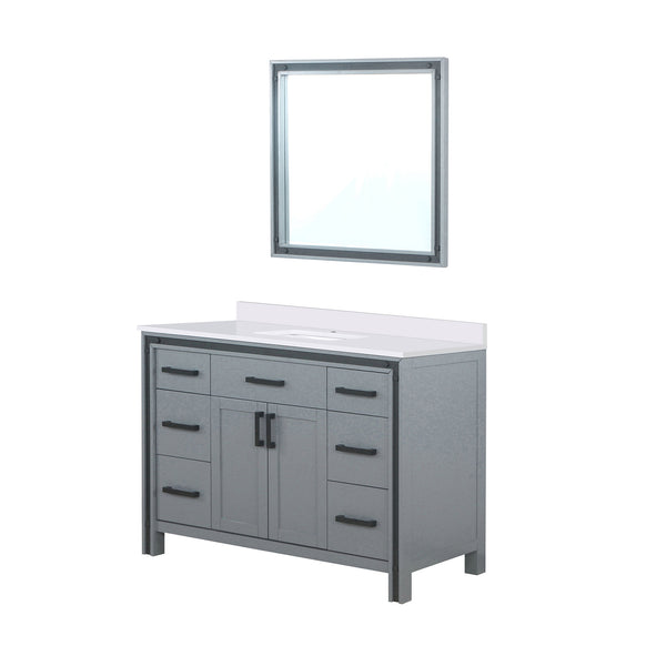 English Elm Dark Grey Bath Vanity 48" W With Cultured Marble Top, Soft-Close Drawers & Matching 34" Mirror B2731S00812