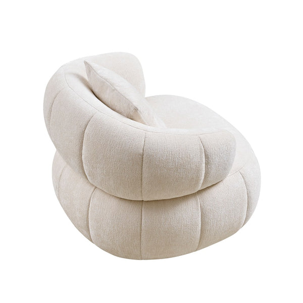 English Elm Modern Sculptural Pumpkin Lounge Chair Textured Polyester Upholstery for Living Room Beige W2582P457336
