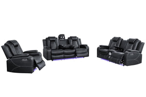 English Elm Leisureluxe Reclining Sofa Set with Led Lighting Wireless Charging and Storage Arms B2730S00015