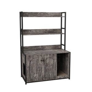 English Elm Large Cat Litter Box Enclosure with Shelf Storage, Dual Magnetic Doors, Sturdy MDF Wood Cabin with Scratch Pad and Hidden Washroom for Indoor Cats W578P303859