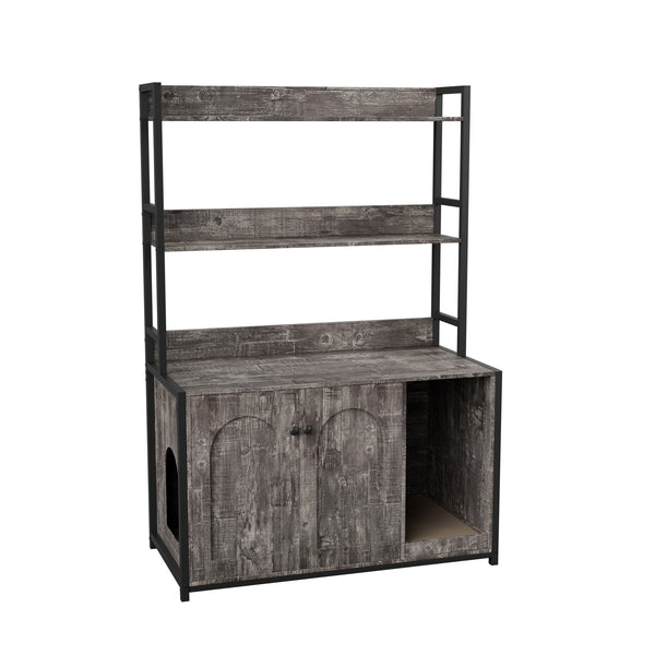 English Elm Large Cat Litter Box Enclosure with Shelf Storage, Dual Magnetic Doors, Sturdy MDF Wood Cabin with Scratch Pad and Hidden Washroom for Indoor Cats W578P303859