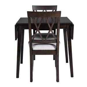 English Elm 3 Piece Kitchen Dining Set with Space-Saving Drop Leaf Table and Upholstered Ergonomic Chairs for Small Spaces Espresso N752S000617P