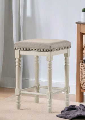 English Elm Tasnim Counter Height Stool Set of 2 in Antique White & Tan Upholstered Seat, Nailhead Trim Accents B2726P285037