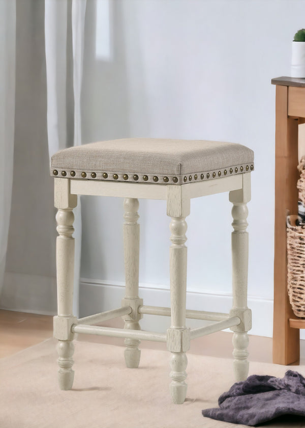 English Elm Tasnim Counter Height Stool Set of 2 in Antique White & Tan Upholstered Seat, Nailhead Trim Accents B2726P285037