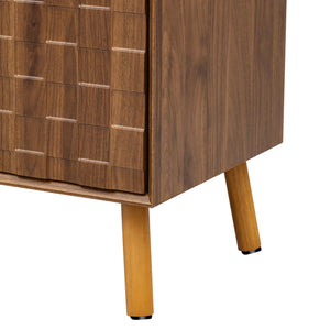 English Elm 70" Mid-Century Modern TV Stand with Lattice Wood Grain, 3 Cabinets & 4 Open Shelves, Walnut Elegance N710P222773P