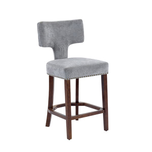 English Elm Mid Curved Backrest Bar Stools Set of 2 with Copper Nail Trim, High-Density Foam & Walnut Legs Gray W1143P296348
