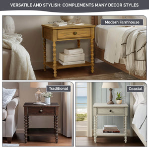 JLA Home Madison Park Signature - Turned Spindle Nightstand with Drawer & Shelf — Solid/Engineered Wood, Timeless Cottage-To-Transitional Look MPS136-0060