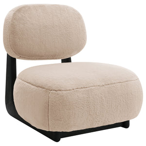 English Elm Phia Camel Upholstered Armless Accent Chair With Legless Low Profile Faux Fur Oval Back Cozy Design B062P299846