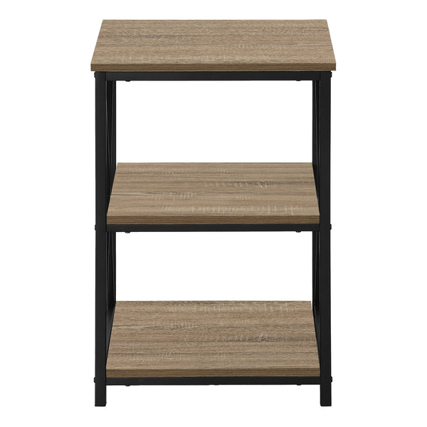 English Elm Accent 3-Tier Side Table with X-Frame Metal Base, Space-Saving End Table with Shelves for Living Room taupe 27 L x 20 W x 5 H B2710P219352