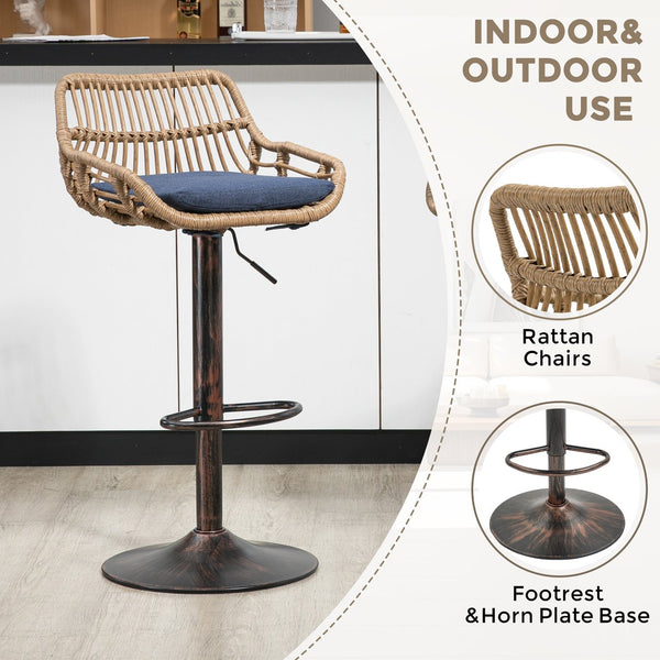 English Elm Modern Swivel Bar Stools Set of 2 Adjustable Counter Height Chairs with Linen Seat Vintage Gold Frame Blue W39594821