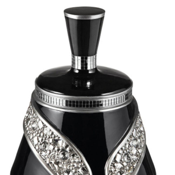 English Elm 14" Luxurious Polyresin Jewelry Box Stellaire — Black & Silver Bejeweled Bow Tassel Decorative Gift B072116366