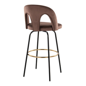 English Elm Fixed-height Swivel Barstools with Gold Footrest Black Frame White Upholstery Set Espresso B202S01884