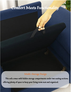 English Elm Fx-P20M-2S-Rb Contemporary Blue 2-Seat Loveseat Sofa With Hidden Storage For Small Spaces & Style W576S00235