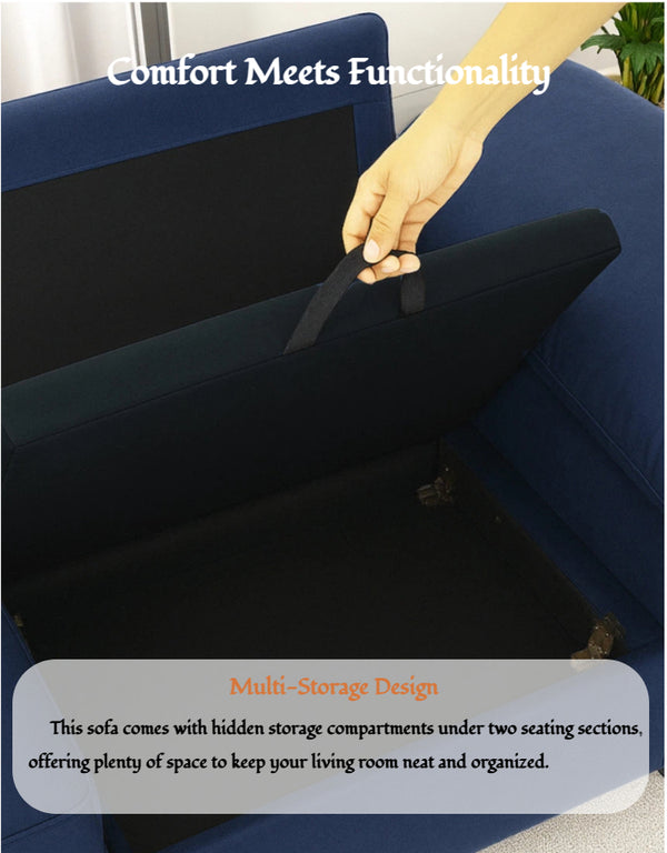 English Elm Fx-P20M-2S-Rb Contemporary Blue 2-Seat Loveseat Sofa With Hidden Storage For Small Spaces & Style W576S00235