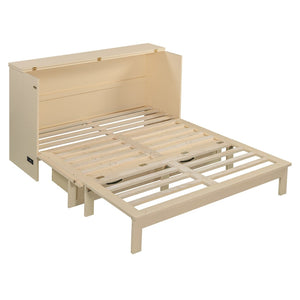 English Elm Queen Murphy Wall Bed with Usb Ports Storage Drawers and Cabinet Style Panel Front Gold N708S00010G-1