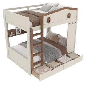 English Elm Twin Triple Metal Bunk Bed Matte Powder Coated Frame with Full Safety Guardrails W1580S00637