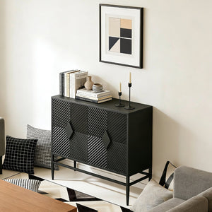 English Elm 31.50" Fluted Two Door Black Cabinet with Metal Legs for Entryway or Living Room W1435P206312