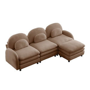 English Elm Teddy Fleece Modular Cloud Sofa Plush Curved Sectional with Ottoman for Living Room Camel W5656S00104