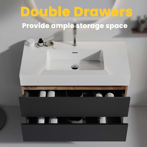 English Elm Grace 36" Walnut Floating Bathroom Vanity With Glossy White Sink, Soft-Closing Drawers & Modern Design W1865S00086