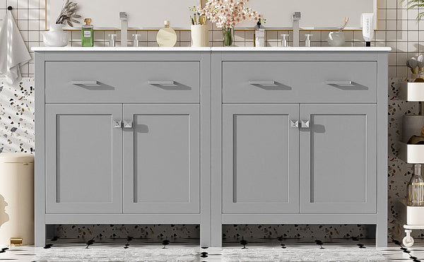 English Elm 60" Modern Bathroom Vanity Set with Double Ceramic Sinks, Soft-Close Doors, Flip Drawer & Storage Gray N729P000002E