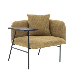 English Elm Leisure Linen Accent Chair with Built-in Side Table Pockets and Lumbar Pillow Modern Yellow W395P453313