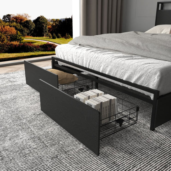 English Elm Full Platform Bed with 6 Storage Drawers Led Lighting and Usb Charging Headboard Shelf W2129P314788