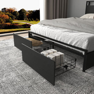 English Elm Queen Platform Bed with Led Headboard Six Storage Drawers and Built-in Charging W2129P314789