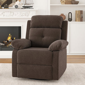English Elm Small Rocker Swivel Recliner Chair with 360° Swivel, 30° Rocking and Adjustable 90–150° Recline Comfortability Chocolate T3623P380414