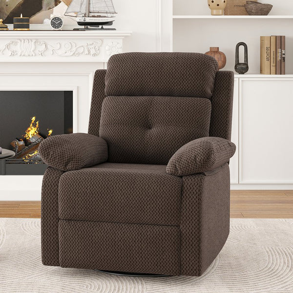 English Elm Small Rocker Swivel Recliner Chair with 360° Swivel, 30° Rocking and Adjustable 90–150° Recline Comfortability Chocolate T3623P380414