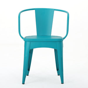 English Elm Colmar Outdoor Iron Bistro Set Powder Coated Slatted Armchairs Round Patio Table Teal 56558.00MCT