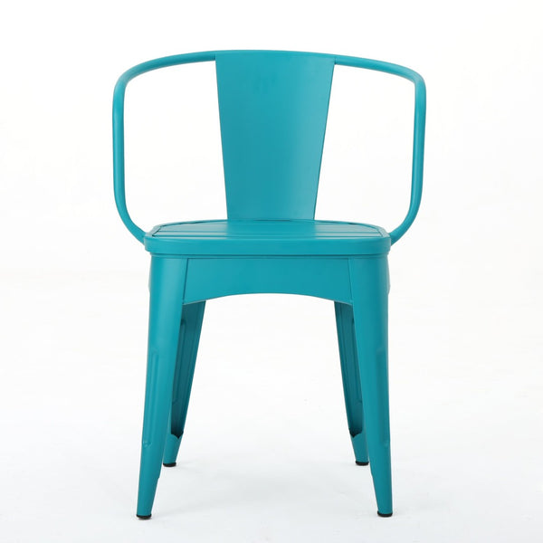 English Elm Colmar Outdoor Iron Bistro Set Powder Coated Slatted Armchairs Round Patio Table Teal 56558.00MCT