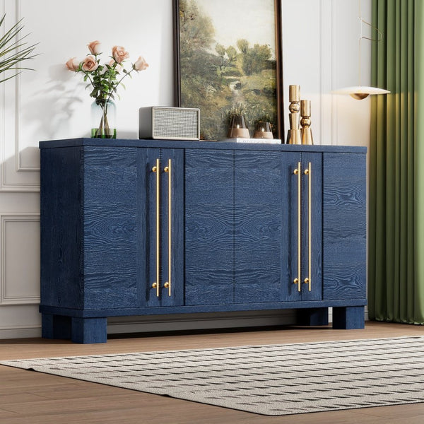 English Elm Trexm Ash Veneer Buffet with Gold Handles and Adjustable Shelves for Dining Spaces Antique Navy N715P392244M