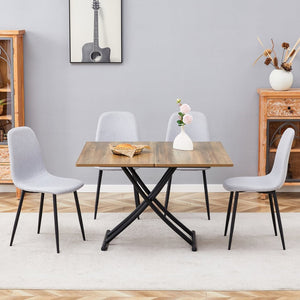 English Elm Table and Chair Set Adjustable Height Mdf Wood Grain Top with Four Linen Dining Chairs Black,Light Gray,Natural Wood W1151S03769