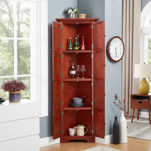 English Elm 4-Tier Corner 8-Door Cabinet with 4 Shelves — Space-Saving Farmhouse Storage for Kitchen Living Room Office Cherry W2275P269082