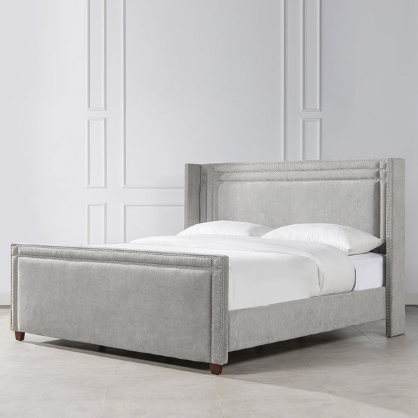 English Elm Jennifer Taylor Home - Elle Wingback Upholstered King Bed in Silver Grey Polyester — Handcrafted Hardwood Frame, Nailhead Trim, Luxurious Support B2719P245936