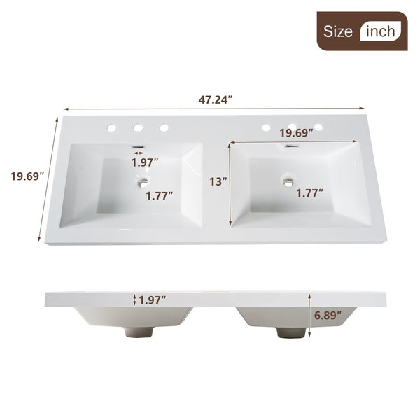 English Elm [video]47.24 Inch Floating Double Sink Vanity Mdf Cabinet Gold Handles Modern Bath N729P000025N