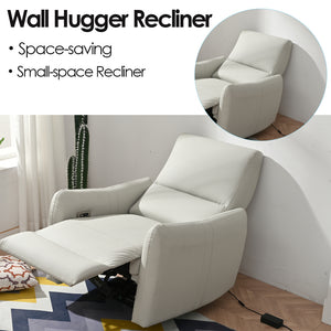 English Elm Wall Zero Wall Power Recliner Chair with Overstuffed Backrest, USB Type-C Charging Port, Space-Saving Electric Recliner for Small Rooms Light Gray W1028S00035