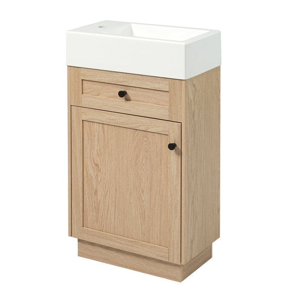 English Elm 18.5" Rustic Bathroom Vanity with Reversible Resin Sink, Wood Grain Melamine, Soft-Close Door, Adjustable Shelf N729P285512N