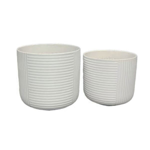 English Elm Kena Matte White Ceramic Ribbed Planter Trio Architectural Geometric Set for Modern Decor B056P417094