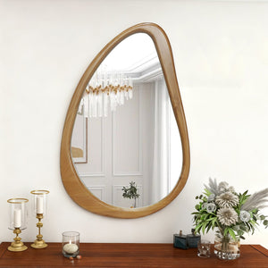 English Elm Modern Irregular Teardrop Wooden Wall Mirror Natural Frame 29.92"x20.08" Mid-Century Vanity Accent W2295P388971