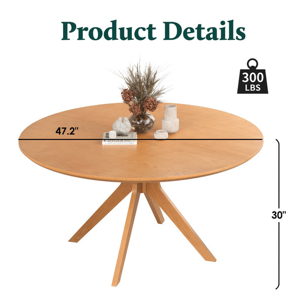 English Elm 47" Round Wood Dining Table Seats Six with Industrial Metal Base for Modern Homes Honey T3623P437349