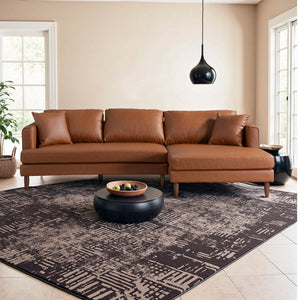English Elm Blake Mid-century L-shaped Vegan Leather Sectional for Spacious Living Rooms B183S00196