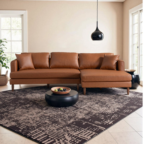 English Elm Blake Mid-century L-shaped Vegan Leather Sectional for Spacious Living Rooms B183S00196