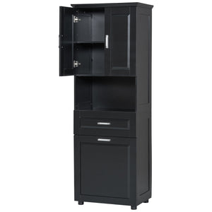 English Elm Tall Bathroom Cabinet with Tilt-Out Laundry Hamper, Adjustable Shelves, Anti-Tip Design & Large Storage Black WF323481AAB