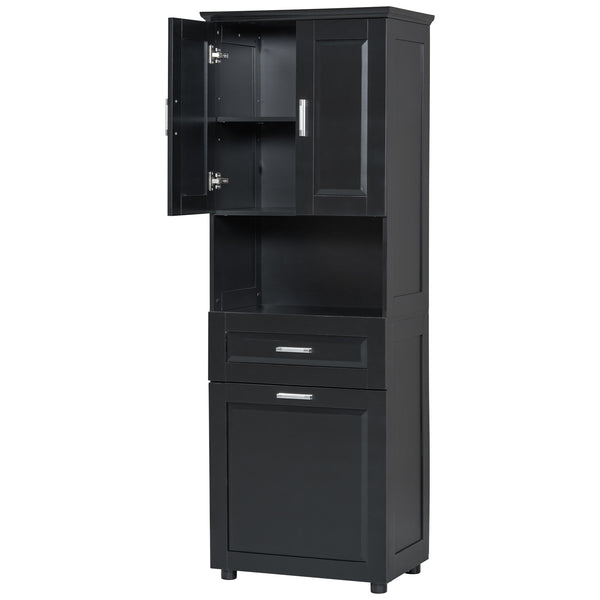 English Elm Tall Bathroom Cabinet with Tilt-Out Laundry Hamper, Adjustable Shelves, Anti-Tip Design & Large Storage Black WF323481AAB