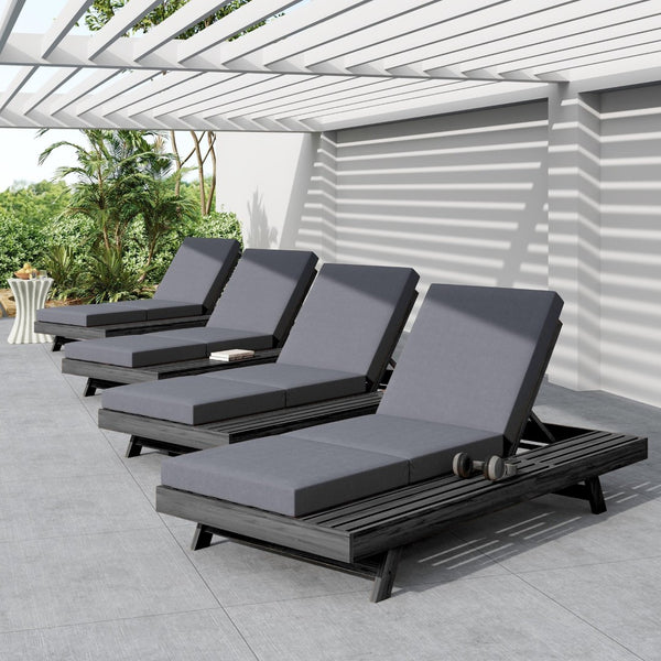 English Elm Lounge Chaise Outdoor Acacia Wood Slatted Frame with Water Resistant Cushion Resort Style Black,Dark Grey N770P442B26G