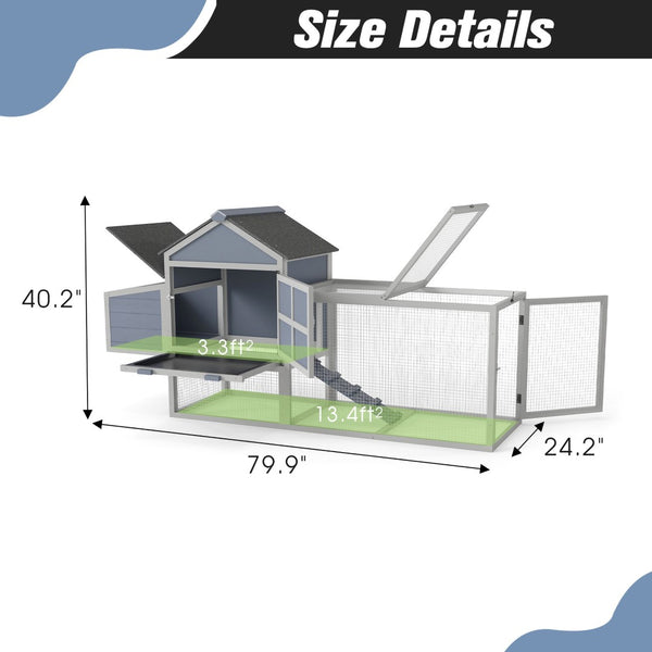 English Elm Outdoor Pinewood Hen House with Nesting Box Run Ramp and Waterproof Asphalt Roof W2181P356236
