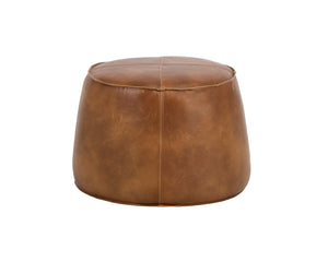 Sunpan Mitchell Ottoman - Stylish Round Faux Leather Accent Piece with Decorative Handle for Any Space Tobacco Tan